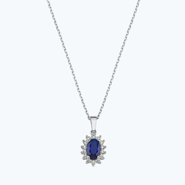 Mavi Taşlı Altın Üçlü Oval Set