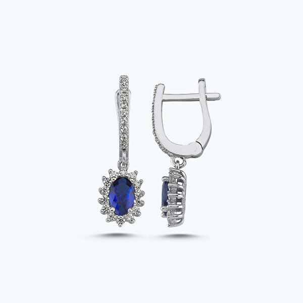 Mavi Taşlı Altın Üçlü Oval Set