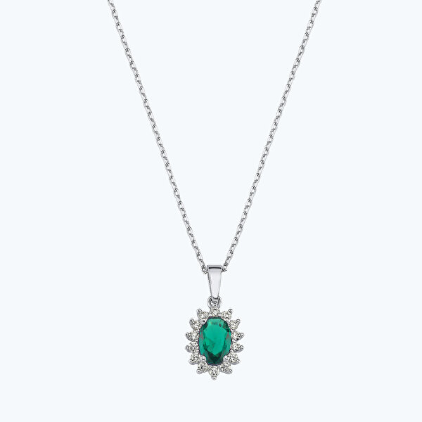 Yeşil Taşlı Altın Üçlü Oval Set