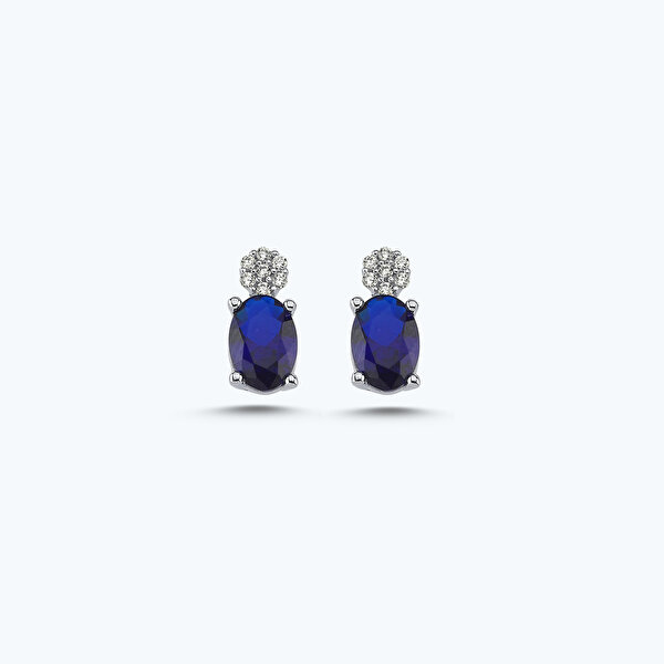 Lacivert Taşlı Altın Oval Set