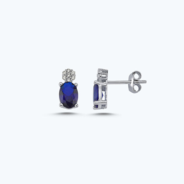 Lacivert Taşlı Altın Oval Set