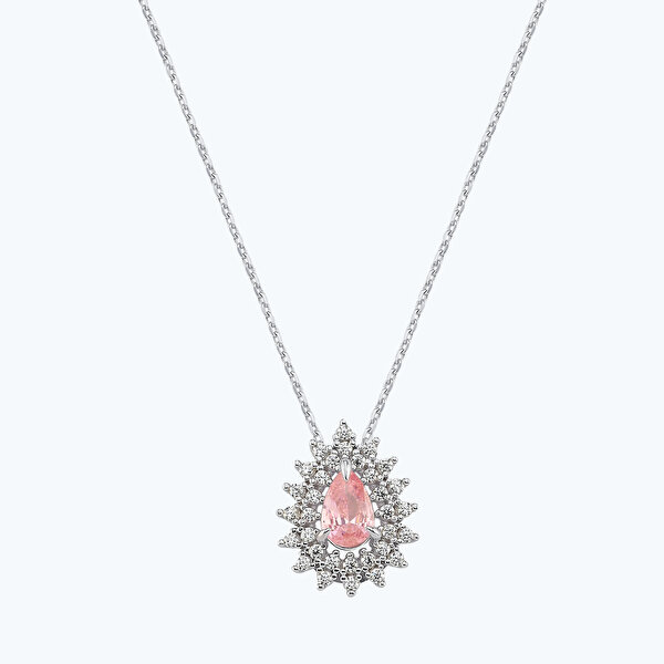 Pembe Taşlı Altın Üçlü Damla Set
