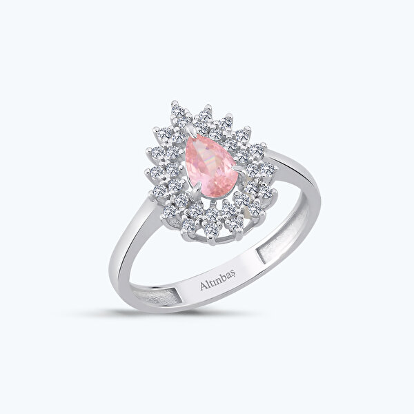 Pembe Taşlı Altın Üçlü Damla Set