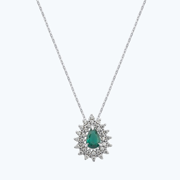 Yeşil Taşlı Altın Üçlü Damla Set