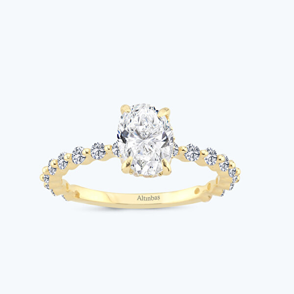 Altın Kolları Taşlı Oval Yüzük