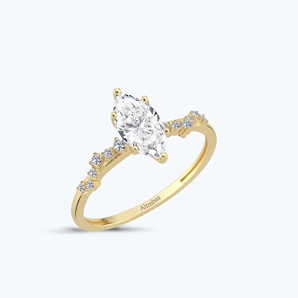 Altın Kolları Taşlı Markiz Tektaş Yüzük