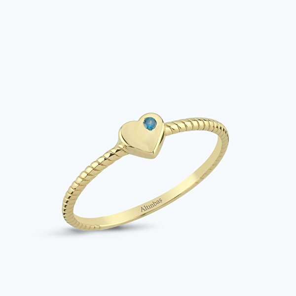Mavi Taşlı Altın Kalp Yüzük
