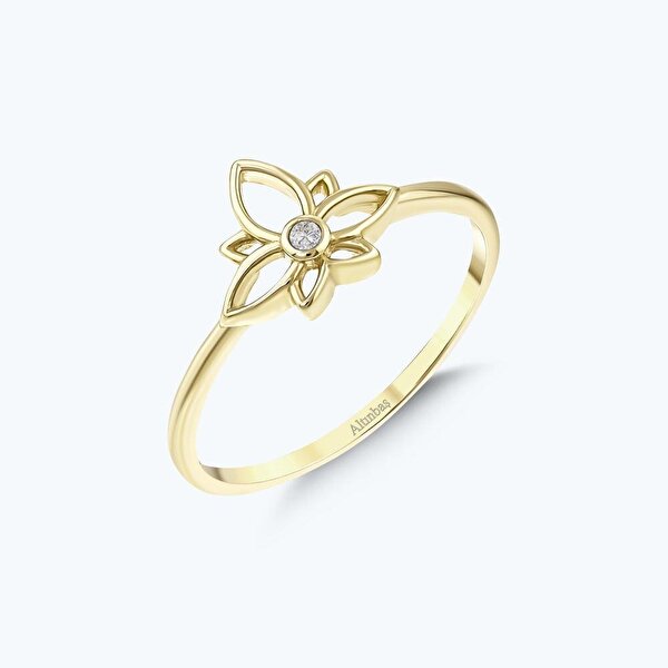 Altın Tektaş Lotus Çiçeği Yüzük