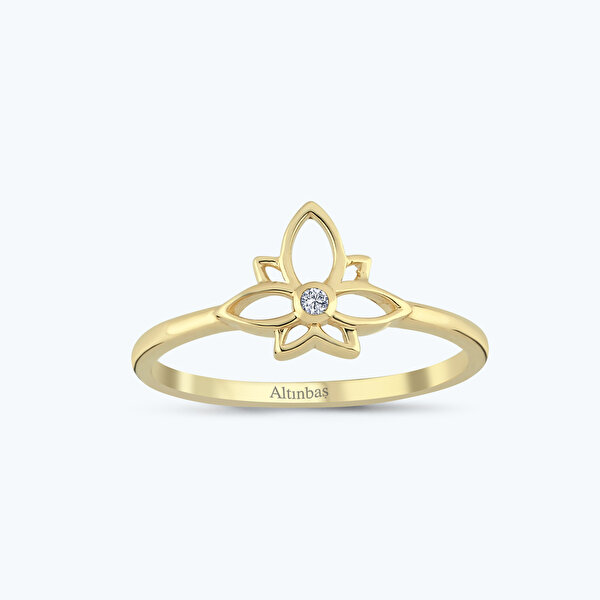 Altın Tektaş Lotus Çiçeği Yüzük