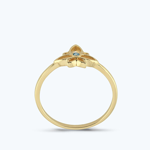 Mavi Taşlı Altın Lotus Çiçeği Yüzük