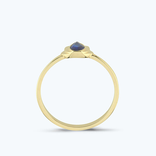 Lacivert Taşlı Altın Lotus Çiçeği Yüzük