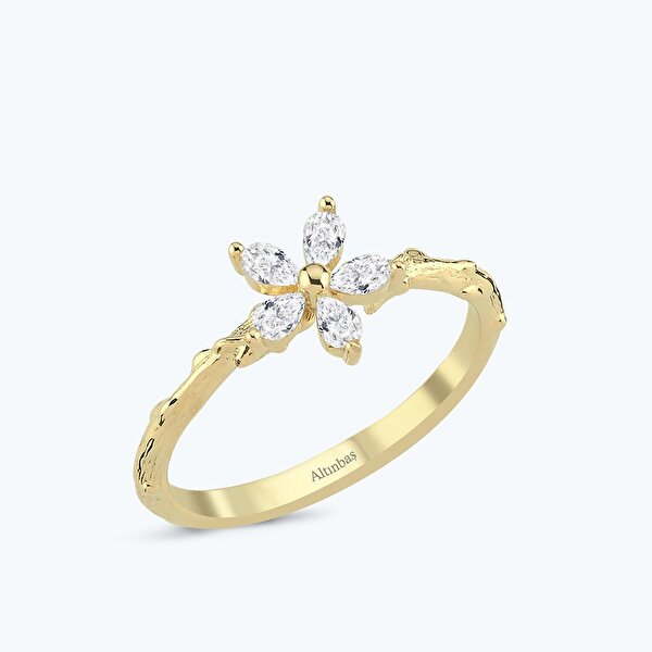 Altın Damla Taş Çiçek Yüzük