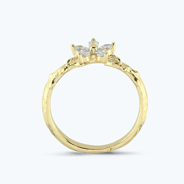 Altın Damla Taş Çiçek Yüzük