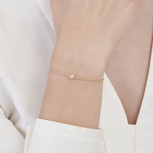 Beyaz Taşlı Altın Bileklik