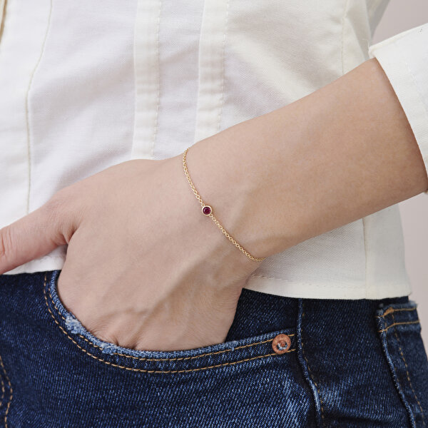 Kırmızı Taşlı Altın Bileklik