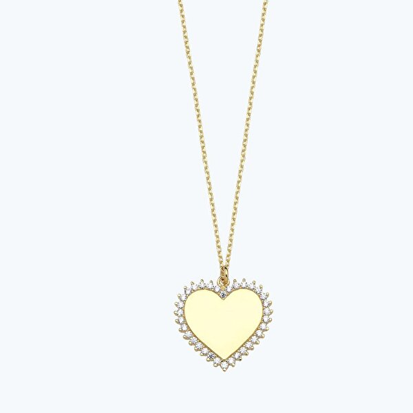 Altın İsimli Plaka Kalp Kolye