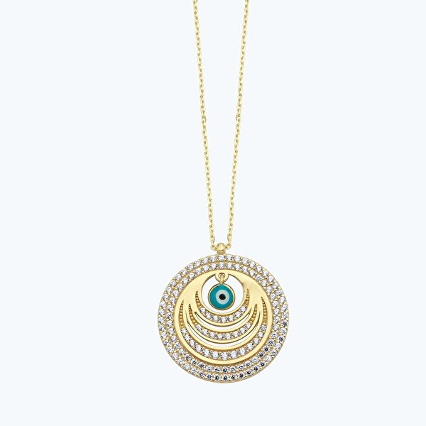 Altın Nazar Boncuklu Halka Kolye