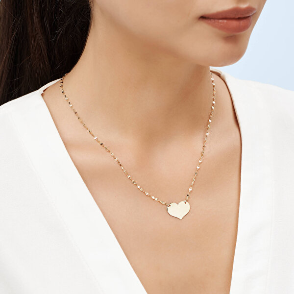 Altın İsimli Plaka Kalp Kolye