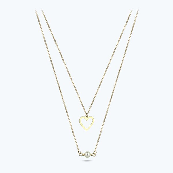 Altın İncili Kalp Kolye