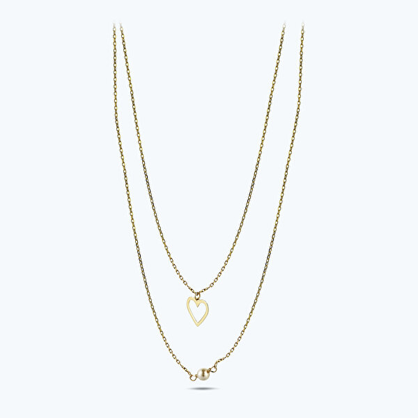 Altın İncili Kalp Kolye