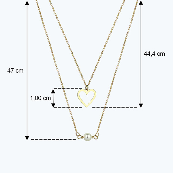Altın İncili Kalp Kolye