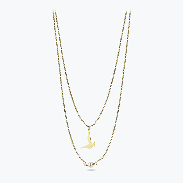 Altın İncili Kuş Kolye