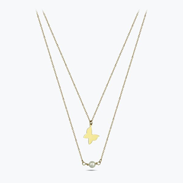 Altın İncili Kelebek Kolye