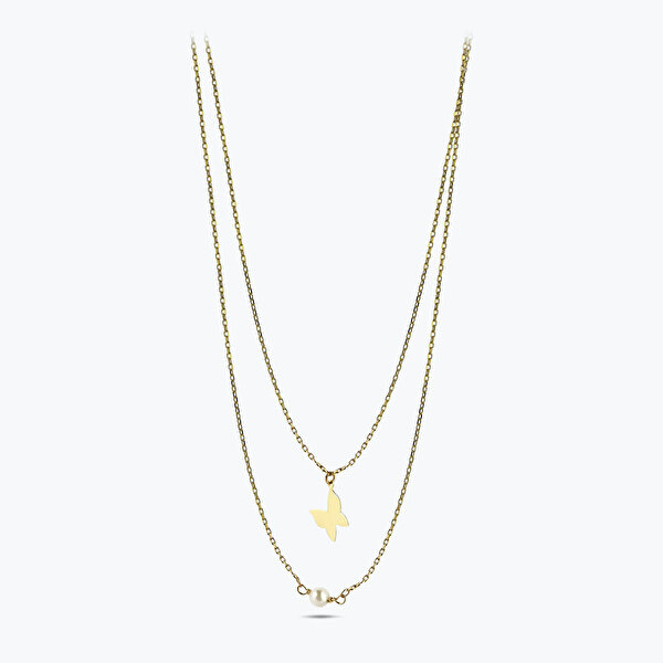 Altın İncili Kelebek Kolye