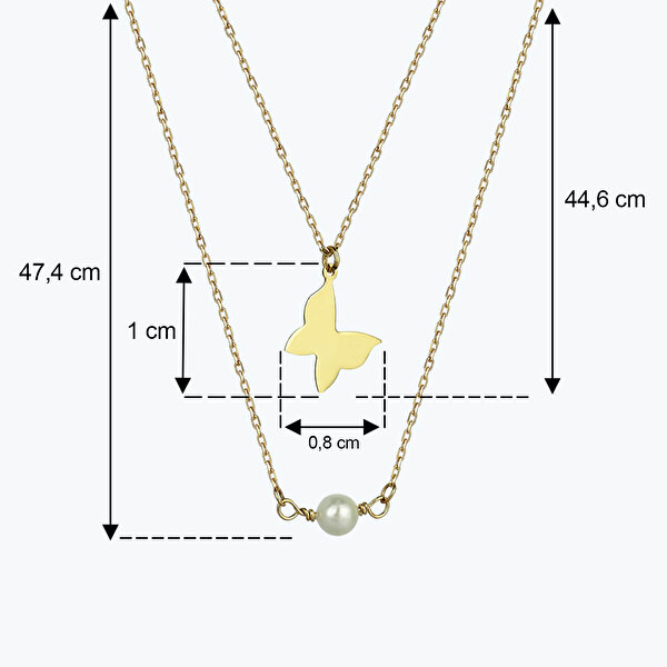 Altın İncili Kelebek Kolye