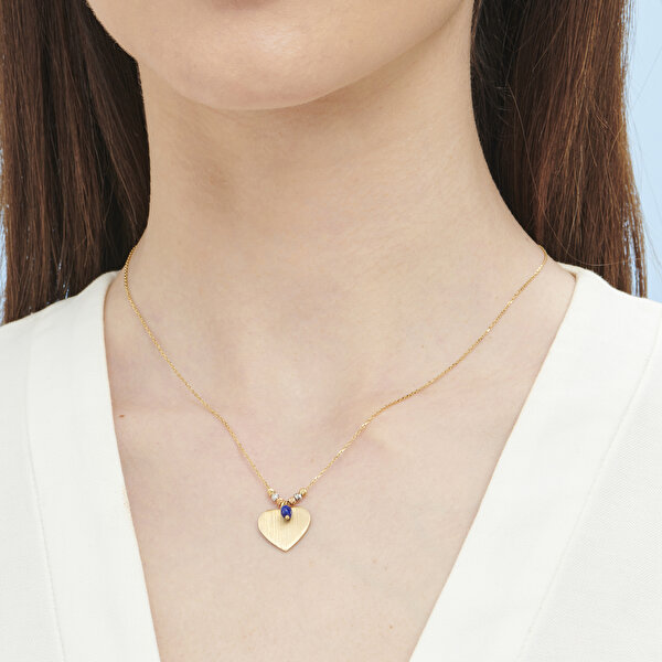 Lapis Taşlı Altın Marin Kalp Kolye