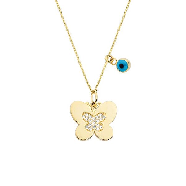 Altın Nazar Boncuklu Kelebek Kolye