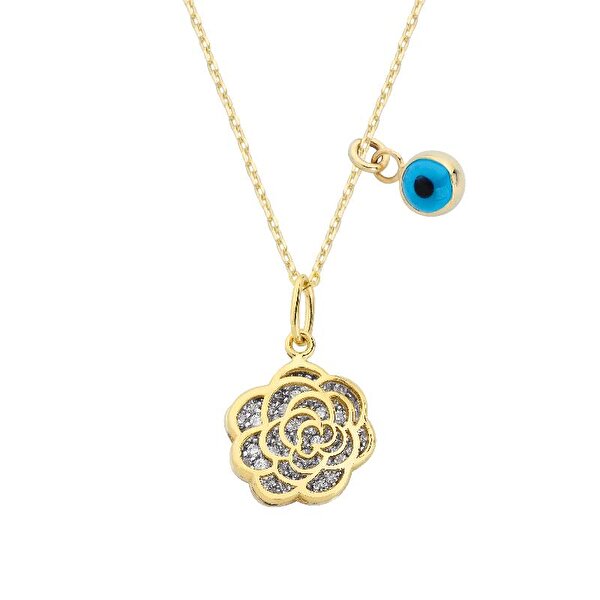 Altın Nazar Boncuklu Çiçek Kolye