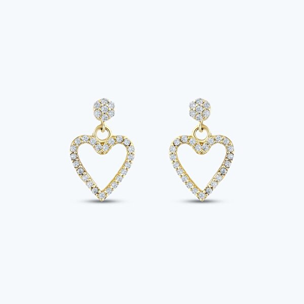 Altın Taşlı Kalp Küpe