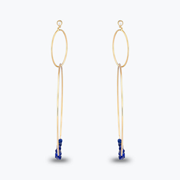 Lapis Taşlı Altın Marin Halka Küpe