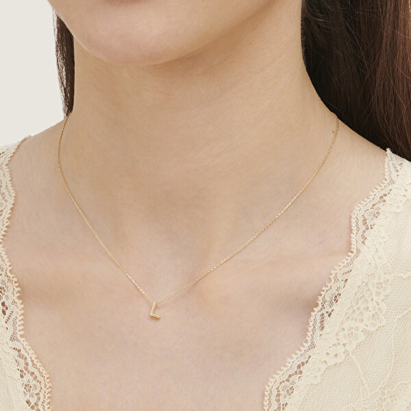 Altın L Harfi Kolye