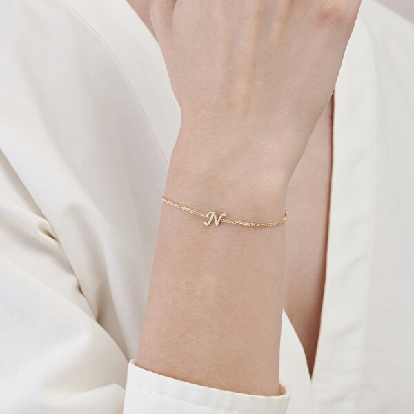 Altın N Harfi Bileklik