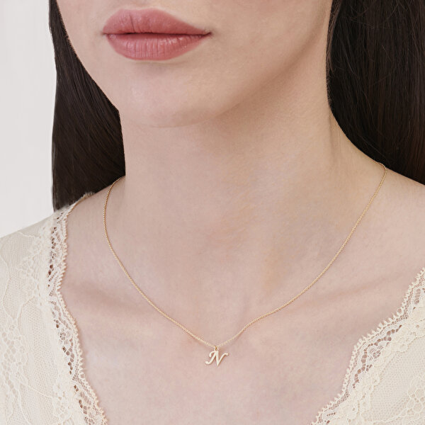 Altın N Harfi Kolye