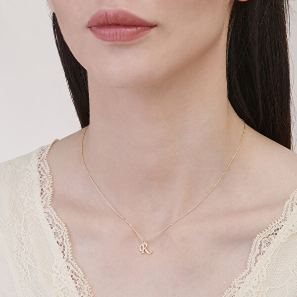 Altın R Harfi Kolye