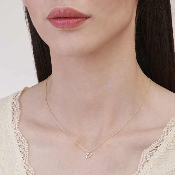 Altın U Harfi Kolye
