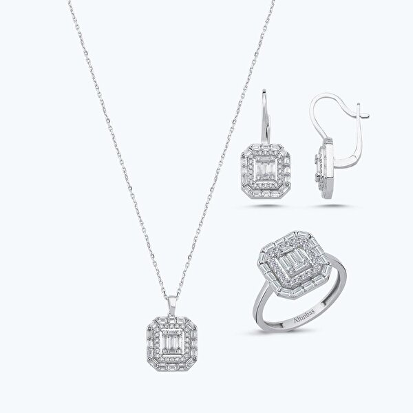 Altın Üçlü Baget Taşlı Set