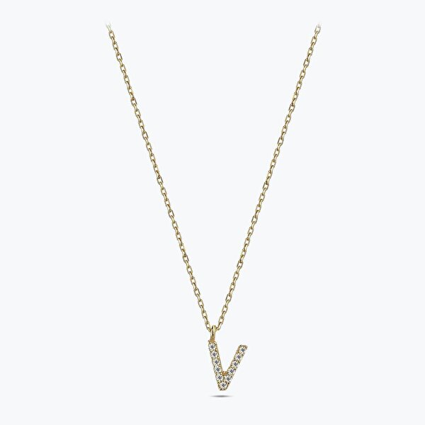 Altın V Harfi Kolye
