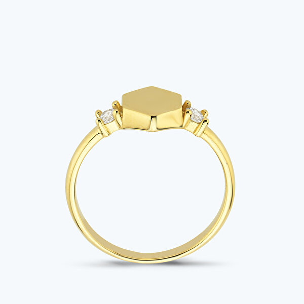 Altın Taşlı Altıgen Yüzük