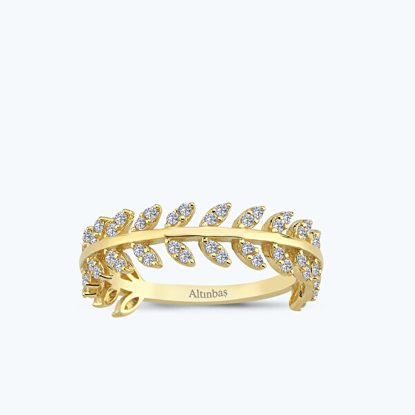 Altın Taşlı Yaprak Yüzük