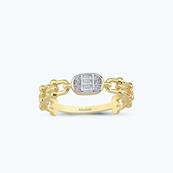 Altın Baget Taşlı Zincir Yüzük