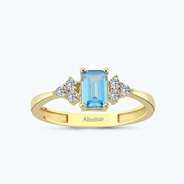 Altın Mavi Taşlı Baget Yüzük