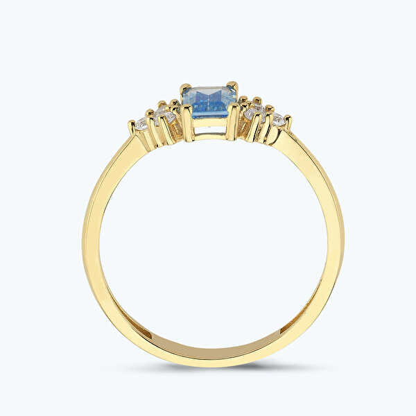 Altın Mavi Taşlı Baget Yüzük