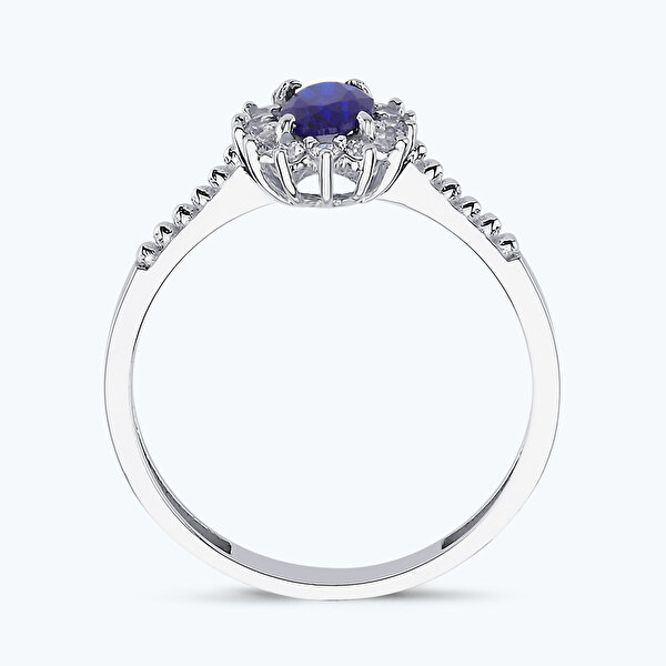 Lacivert Taşlı Altın Oval Yüzük