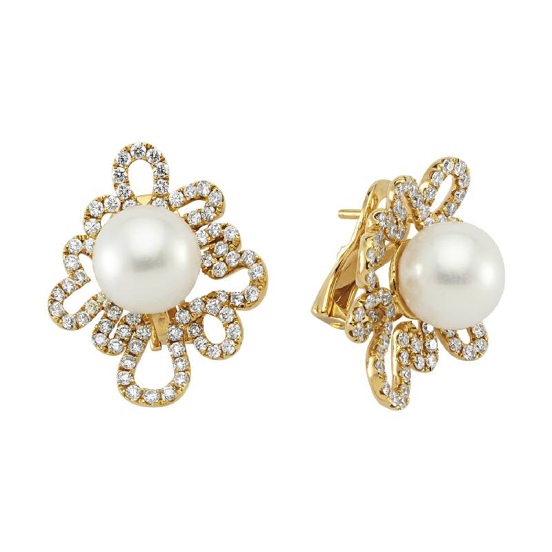 1.42 Carat Pearl Diamond Earrings