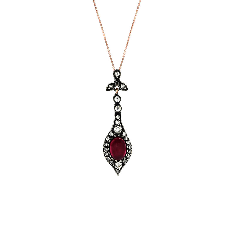 0.41 Carat Rose Cut Ruby Diamond Necklace