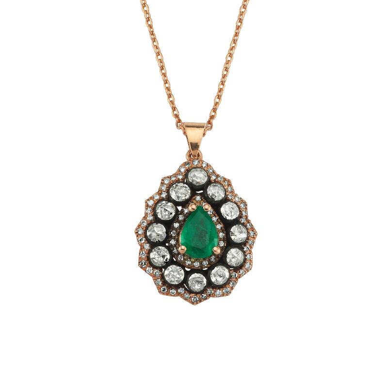 0.86 Carat Emerald Diamond Necklace